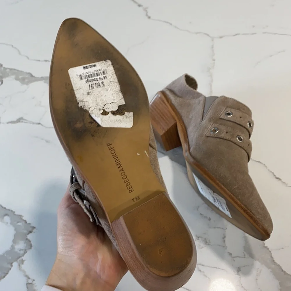 Rebecca Minkoff Tan Suede Buckled Low Booties 7